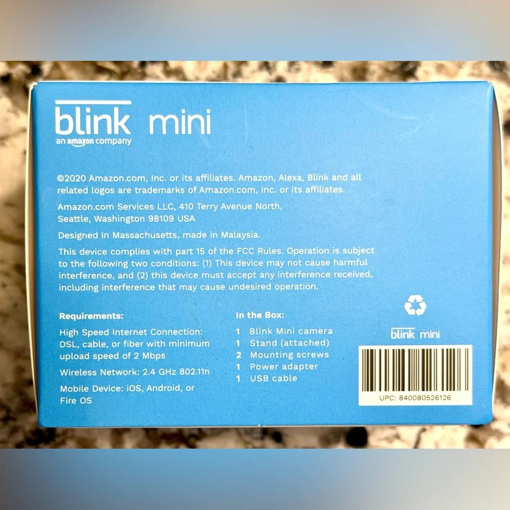 BLINK Mini Indoor Smart Security Camera 1080p HD/Night Vision/Motion - Like New